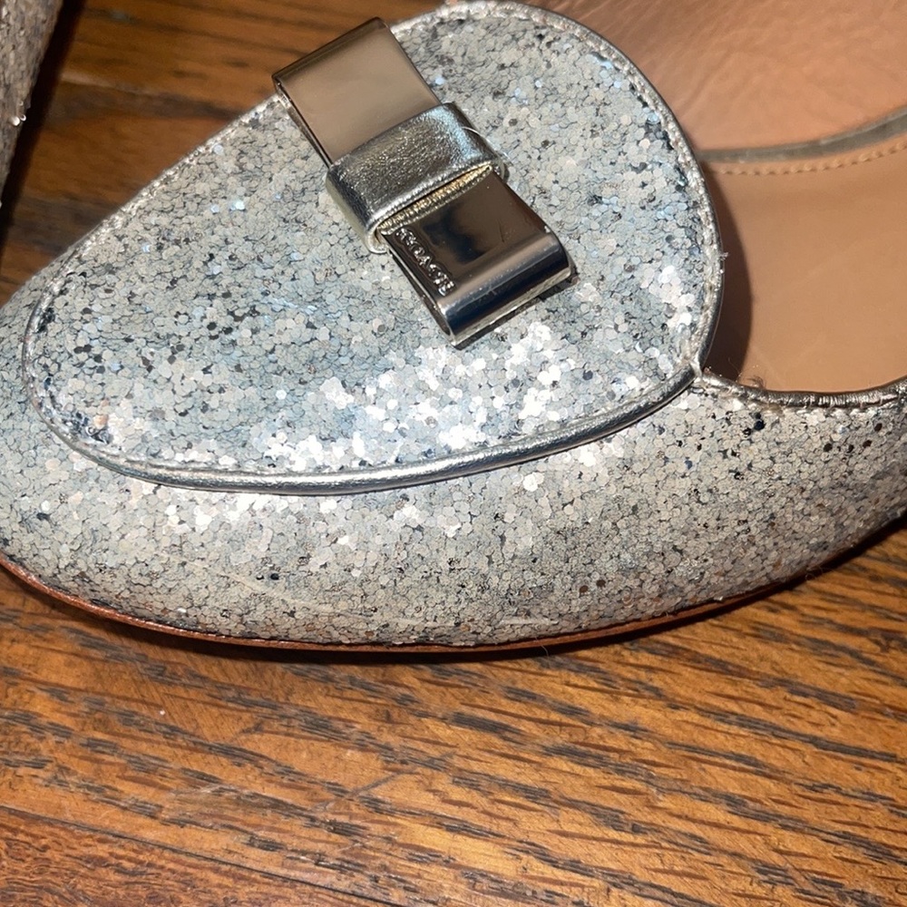 Coach Marah Glitter Bow Slip On Loafers Flats Platinum Metallic 7.5 - Picture 6 of 10